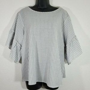 Zac & Rachel Womens Bell Sleeve Top Scoop Neck White Blue Stripe Boho Size L